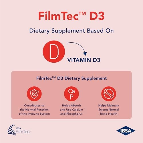 Ibsa FilmTec D3 - Nahrungsergänzungsmittel mit 2000 IE Vitamin D3 – 30 Mundlösliche Folien für sofortige Freisetzung und Verträglichkeit - Glutenfrei, Laktosefrei, Zuckerfrei, Ohne Gentechnik