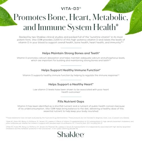 Shaklee Vita-D3® 2.000 IE – Hochdosiertes Vitamin D3 für Knochen-, Herz- und Immunsystem-Gesundheit | Fördert Kalziumaufnahme und allgemeines Wohlbefinden | 1 Tablette täglich – 90 Tabletten