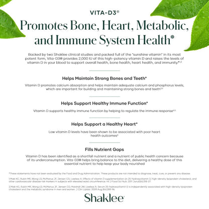 Shaklee Vita-D3® 2.000 IE – Hochdosiertes Vitamin D3 für Knochen-, Herz- und Immunsystem-Gesundheit | Fördert Kalziumaufnahme und allgemeines Wohlbefinden | 1 Tablette täglich – 90 Tabletten