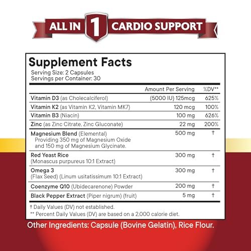NEW AGE CoQ10 200mg mit Rotem Hefereis, Omega 3, Magnesium-Komplex, Zink, Vitamin K2 & D3 – Herzgesundheit-Unterstützung für Frauen und Männer mit Vitamin B3, Coenzym Q10 – 60 Kapseln