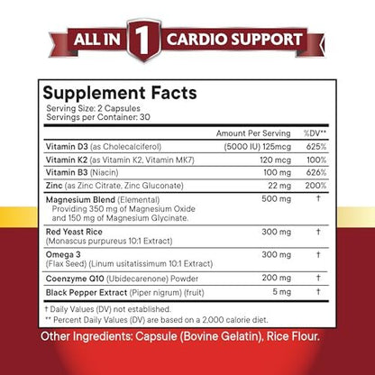 NEW AGE CoQ10 200mg mit Rotem Hefereis, Omega 3, Magnesium-Komplex, Zink, Vitamin K2 & D3 – Herzgesundheit-Unterstützung für Frauen und Männer mit Vitamin B3, Coenzym Q10 – 60 Kapseln
