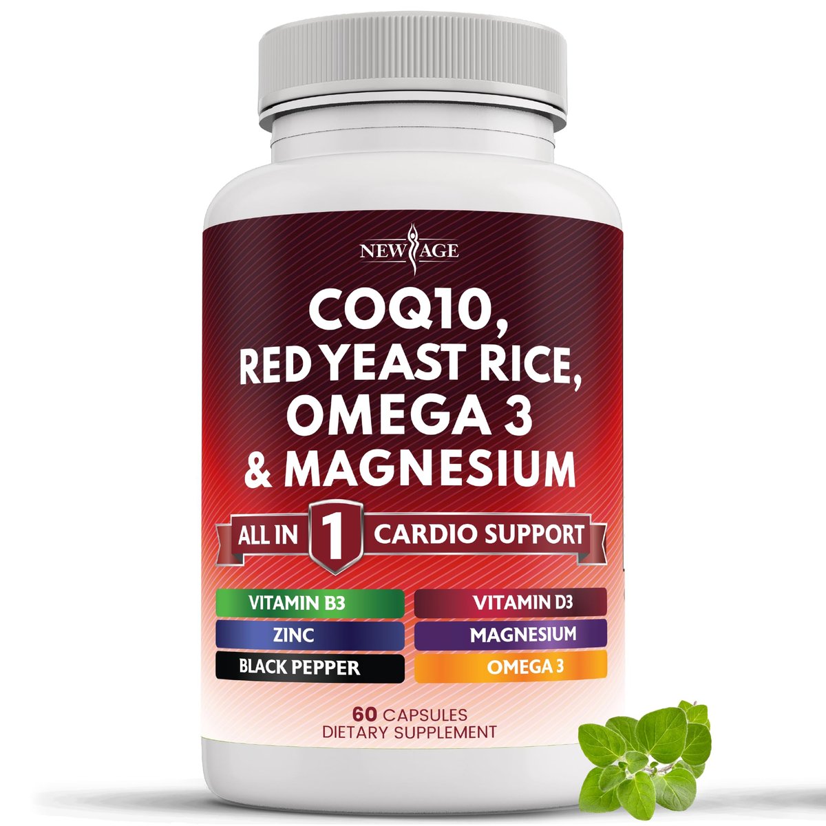 NEW AGE CoQ10 200mg mit Rotem Hefereis, Omega 3, Magnesium-Komplex, Zink, Vitamin K2 & D3 – Herzgesundheit-Unterstützung für Frauen und Männer mit Vitamin B3, Coenzym Q10 – 60 Kapseln