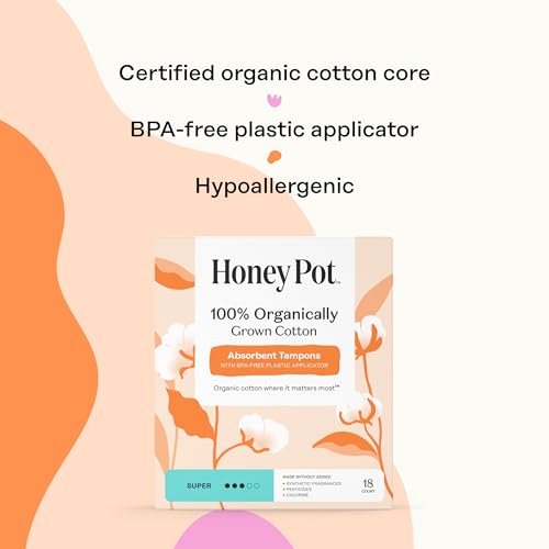 The Honey Pot Company – Tampons mit super Saugfähigkeit, 100 % Bio-Baumwollkern mit Bio-Kunststoff-Applikator, Damenhygiene, parfümfrei, 54 Stück (3 Packungen à 18 Stück)