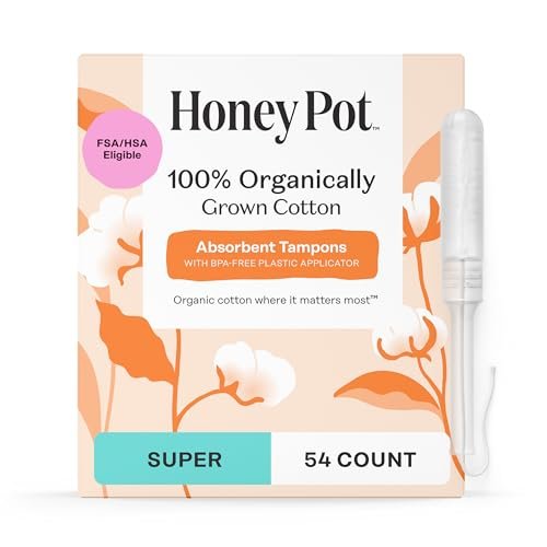 The Honey Pot Company – Tampons mit super Saugfähigkeit, 100 % Bio-Baumwollkern mit Bio-Kunststoff-Applikator, Damenhygiene, parfümfrei, 54 Stück (3 Packungen à 18 Stück)
