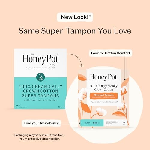 The Honey Pot Company – Tampons mit super Saugfähigkeit, 100 % Bio-Baumwollkern mit Bio-Kunststoff-Applikator, Damenhygiene, parfümfrei, 54 Stück (3 Packungen à 18 Stück)