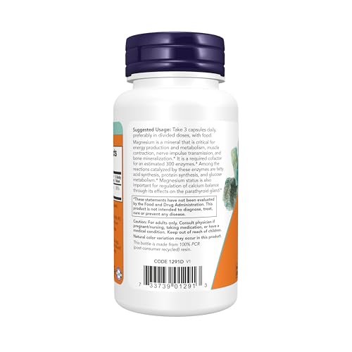 Now Supplements Magnesiumcitrat – Enzyme-Funktion & Nervensystem-Unterstützung, 60 vegane Kapseln