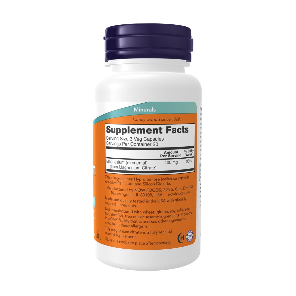 Now Supplements Magnesiumcitrat – Enzyme-Funktion & Nervensystem-Unterstützung, 60 vegane Kapseln