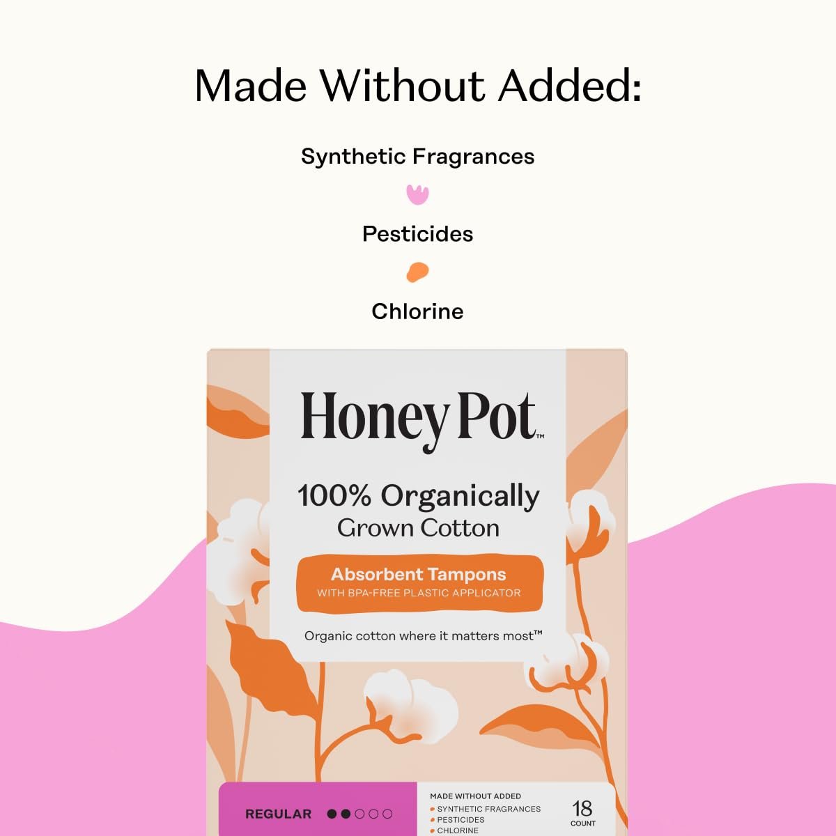 The Honey Pot Company – Tampons mit Bio-Kunststoff-Applikator, reguläre Saugstärke, 100 % Bio-Baumwollkern, unparfümiert, 54 Stück (3 x 18)