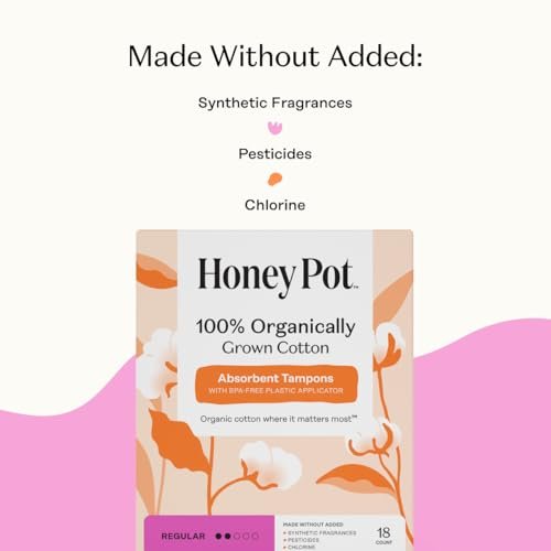 The Honey Pot Company – Tampons mit Bio-Kunststoff-Applikator, reguläre Saugstärke, 100 % Bio-Baumwollkern, unparfümiert, 54 Stück (3 x 18)