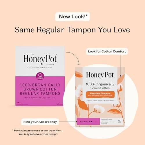 The Honey Pot Company – Tampons mit Bio-Kunststoff-Applikator, reguläre Saugstärke, 100 % Bio-Baumwollkern, unparfümiert, 54 Stück (3 x 18)