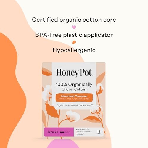 The Honey Pot Company – Tampons mit Bio-Kunststoff-Applikator, reguläre Saugstärke, 100 % Bio-Baumwollkern, unparfümiert, 54 Stück (3 x 18)