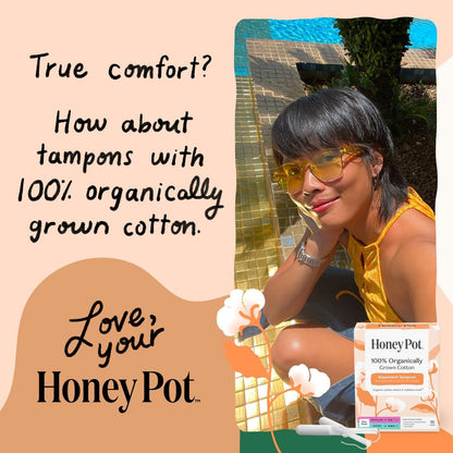 The Honey Pot Company – Tampons mit Bio-Kunststoff-Applikator, reguläre Saugstärke, 100 % Bio-Baumwollkern, unparfümiert, 54 Stück (3 x 18)