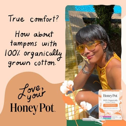 The Honey Pot Company – Tampons mit Bio-Kunststoff-Applikator, reguläre Saugstärke, 100 % Bio-Baumwollkern, unparfümiert, 54 Stück (3 x 18)