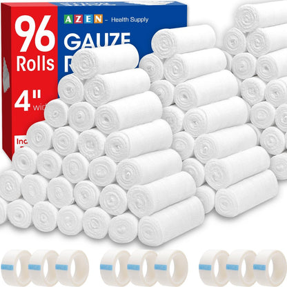 AZEN 96er Pack Mullbinden, 10 cm x 3,7 m, Premium medizinische Versorgung & Erste-Hilfe-Bedarf, Verbandswatte, Mumienwickel