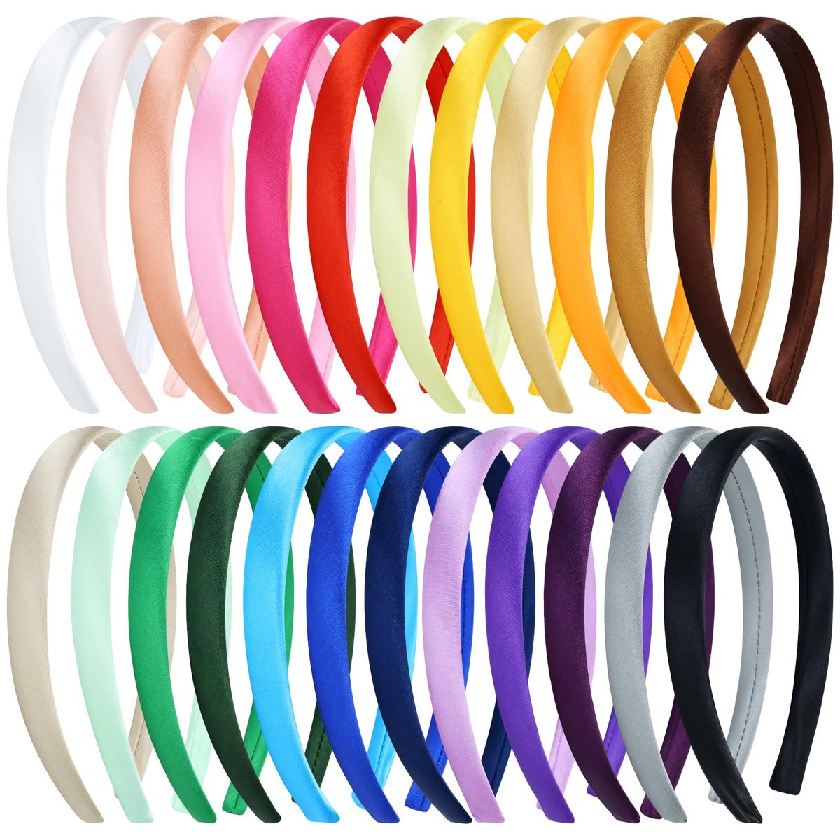 Cinaci 24-teilige Candy Color Kunststoff-Stirnbänder, Breite 1,5 cm, Satin umwickelt, blank, einfarbig, DIY-Bastel-Stirnbänder für Frauen, Mädchen, Teenager, Kinder, Haarzubehör