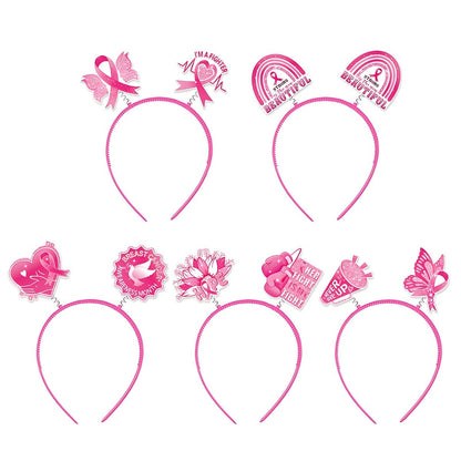 Brustkrebs-Stirnbänder – 5er-Pack Pink Ribbon Haarbänder für Frauen, Brustkrebs-Bewusstseins-Kopfband, Hoffnung Herz Liebesband, Partyzubehör