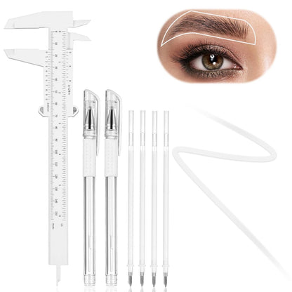 Mikroblading-Stift für Augenbrauen, 2 Stück Brow Mapping Stifte mit 4 Ersatzminen und 1 Lineal, Make-up-Tattoo-Hautmarkierungsstift, Brauen-Laminier-Zubehör für Augenbrauen, Lippen, Haut (Weiß)