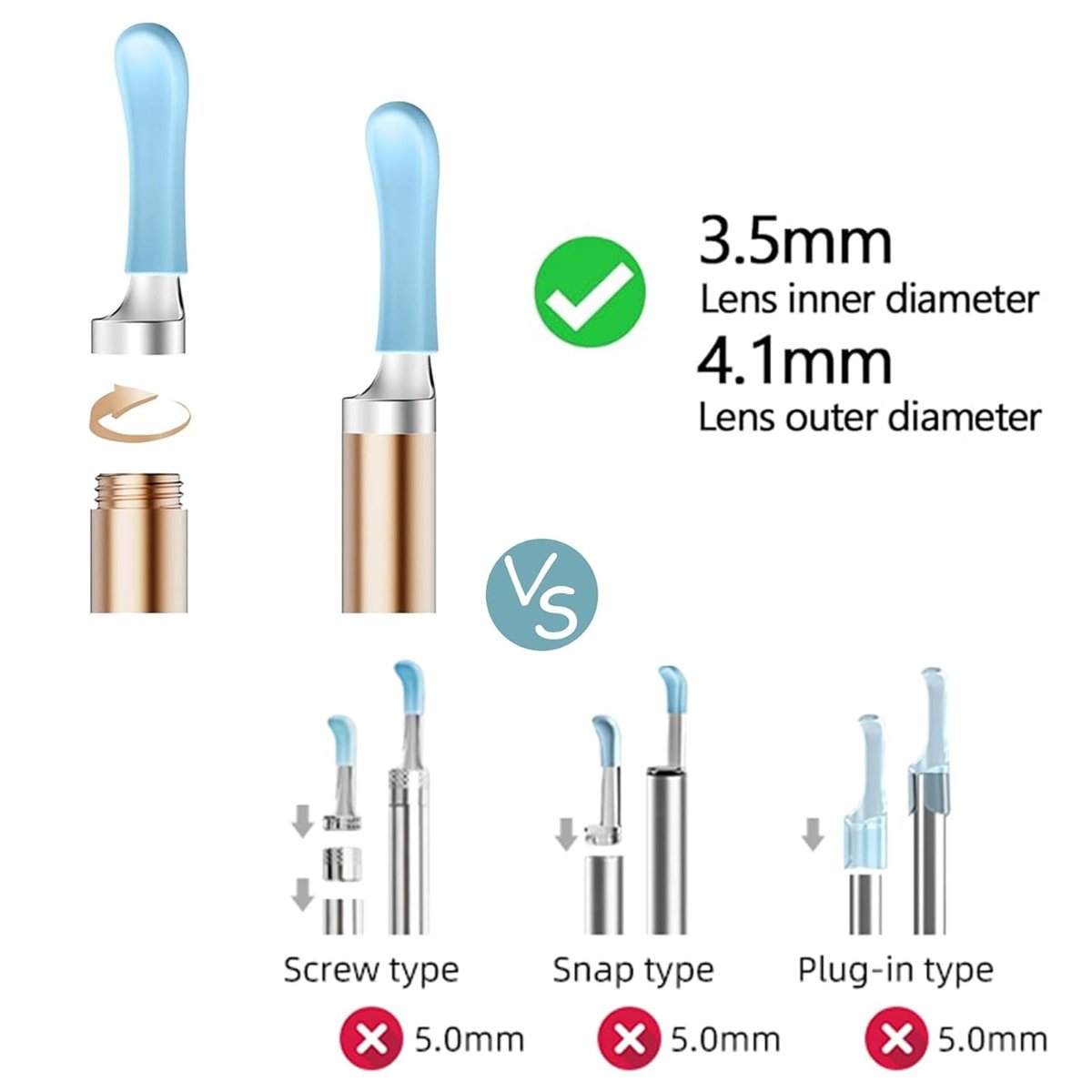 Ohrreinigungs-Aufsätze für Bebird Kamera-Ohrreiniger, 6 Stück Ersatzspitzen für feuchte/trockene Ohrenreinigung, Kompatibel mit Bebird Earsight Plus/30S/R1/X17 Pro/D3 Pro
