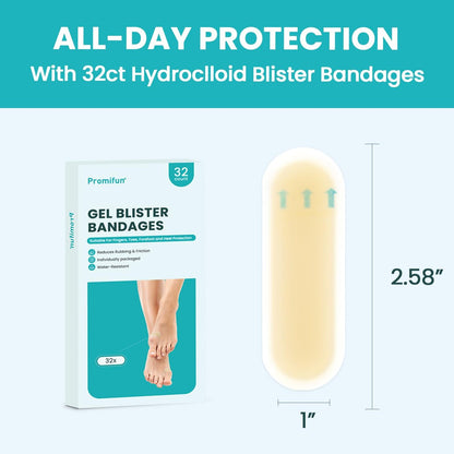 Promifun Hydrokolloid-Blisterpflaster wasserdicht – Gelpflaster für Füße, Zehen zur Heilung & Vorbeugung (32 Stück, Spot Pack)