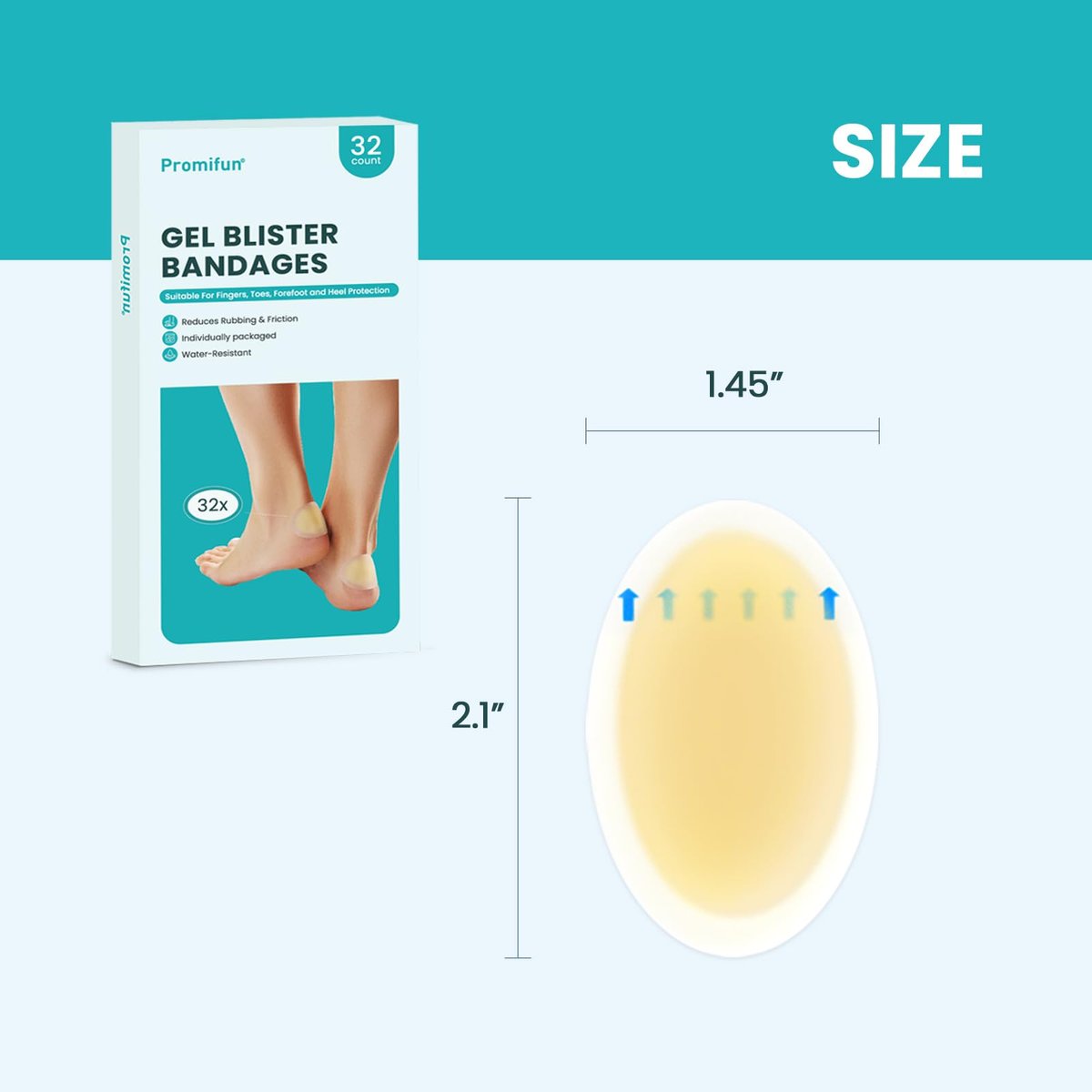 Promifun Wasserfeste Hydrokolloid-Gel-Blisterpflaster – Polster für Ferse, Fuß, Zeh & Füße – Gel-Blisterkissen zur Vorbeugung & Heilung (32 Stück, Fersenpackung)