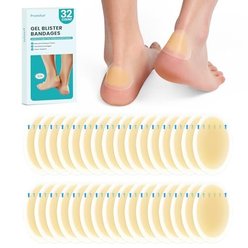 Promifun Wasserfeste Hydrokolloid-Gel-Blisterpflaster – Polster für Ferse, Fuß, Zeh & Füße – Gel-Blisterkissen zur Vorbeugung & Heilung (32 Stück, Fersenpackung)