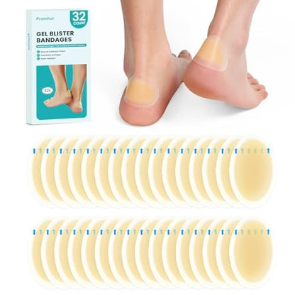 Promifun Wasserfeste Hydrokolloid-Gel-Blisterpflaster – Polster für Ferse, Fuß, Zeh & Füße – Gel-Blisterkissen zur Vorbeugung & Heilung (32 Stück, Fersenpackung)