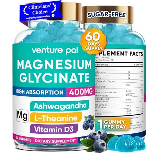 60-Tage Vorrat Magnesiumglycinat 400mg Gummis mit Ashwagandha, L-Theanin, CoQ10, Vitamin D3 & B6 – Zuckerfreie Magnesium Gummis für Erwachsene & Kinder – Stressabbau, Schlaf & Ruhe – Vegan, Glutenfrei