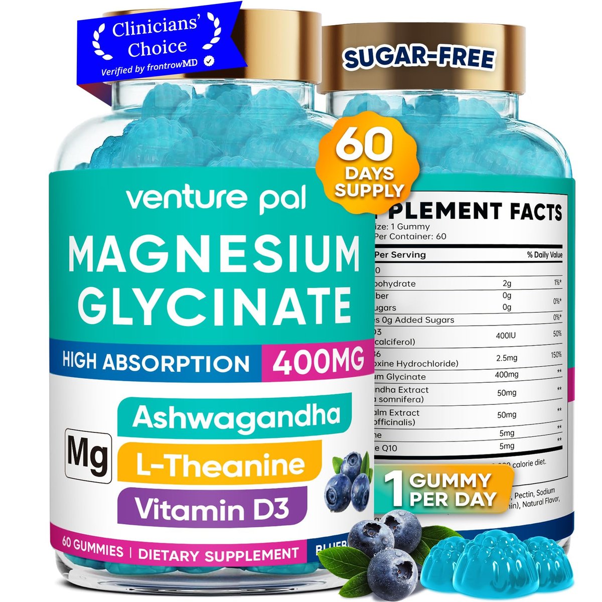 60-Tage Vorrat Magnesiumglycinat 400mg Gummis mit Ashwagandha, L-Theanin, CoQ10, Vitamin D3 & B6 – Zuckerfreie Magnesium Gummis für Erwachsene & Kinder – Stressabbau, Schlaf & Ruhe – Vegan, Glutenfrei