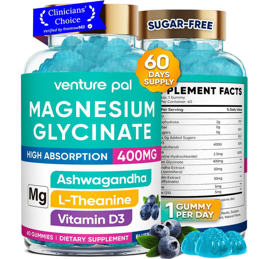60-Tage Vorrat Magnesiumglycinat 400mg Gummis mit Ashwagandha, L-Theanin, CoQ10, Vitamin D3 & B6 – Zuckerfreie Magnesium Gummis für Erwachsene & Kinder – Stressabbau, Schlaf & Ruhe – Vegan, Glutenfrei