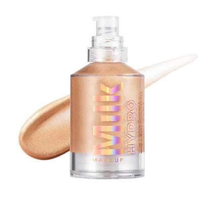 Milk Makeup Hydro Grip + Glow Primer mit Hyaluronsäure – Illuminierender Gesichtsprimer für bis zu 12 Stunden Halt – Silikonfreie, feuchtigkeitsspendende Formel mit strahlendem, goldenem Finish – 30 ml