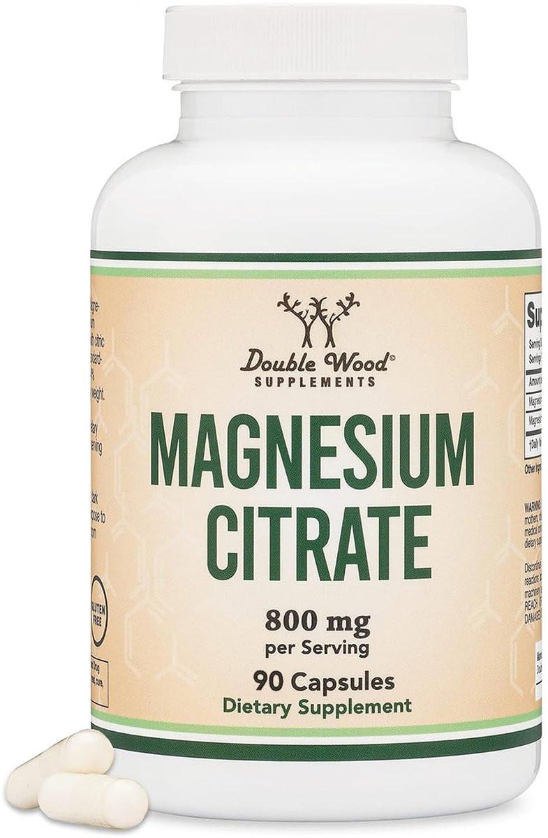 Magnesiumcitrat 800mg, 90 Kapseln – Unterstützung für Verdauung & Verstopfung, Vegan, Nicht-GVO, Double Wood Supplements