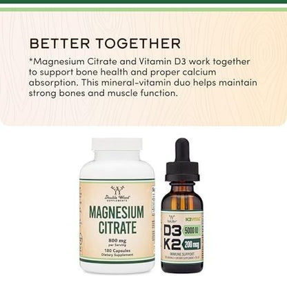 Magnesiumcitrat 800mg, 90 Kapseln – Unterstützung für Verdauung & Verstopfung, Vegan, Nicht-GVO, Double Wood Supplements