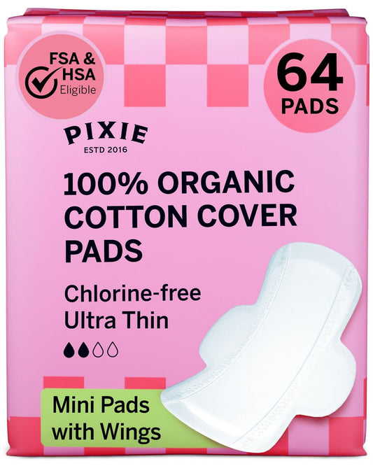 Pixie Bio-Baumwolle Ultra Dünne Mini Slipeinlagen für Teenager – mit Flügeln – leichte Saugfähigkeit – hypoallergen, unparfümiert & biologisch abbaubar – FSA-berechtigt – 64 Stück
