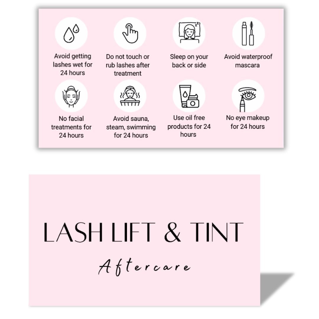 Lash Lift and Tint Aftercare Card | 50er-Pack | 2x3,5 Zoll Kartenformat | Wimpernlifting & Tönung mit einfachen Illustrationen und Anleitungen