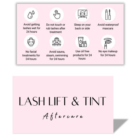 Lash Lift and Tint Aftercare Card | 50er-Pack | 2x3,5 Zoll Kartenformat | Wimpernlifting & Tönung mit einfachen Illustrationen und Anleitungen