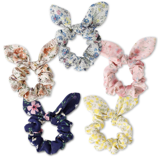 5 Stück Hasenohr Haarscrunchies für Frauen – Niedliche Chiffon Haargummis für dickes Haar, bunte Ponytail-Halter, Haaraccessoires