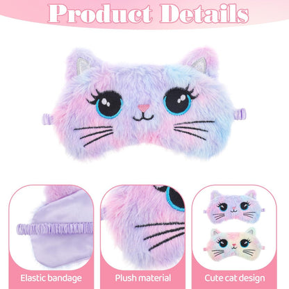 Schlafmaske für Kinder, 2 Stück Niedliche Katzen Schlafmaske Bunt Weich Plüsch Mädchen Schlafmasken Bequem Lustig Tier Nacht Augenmaske für Schlaf für Frauen Mädchen Zuhause Reisen