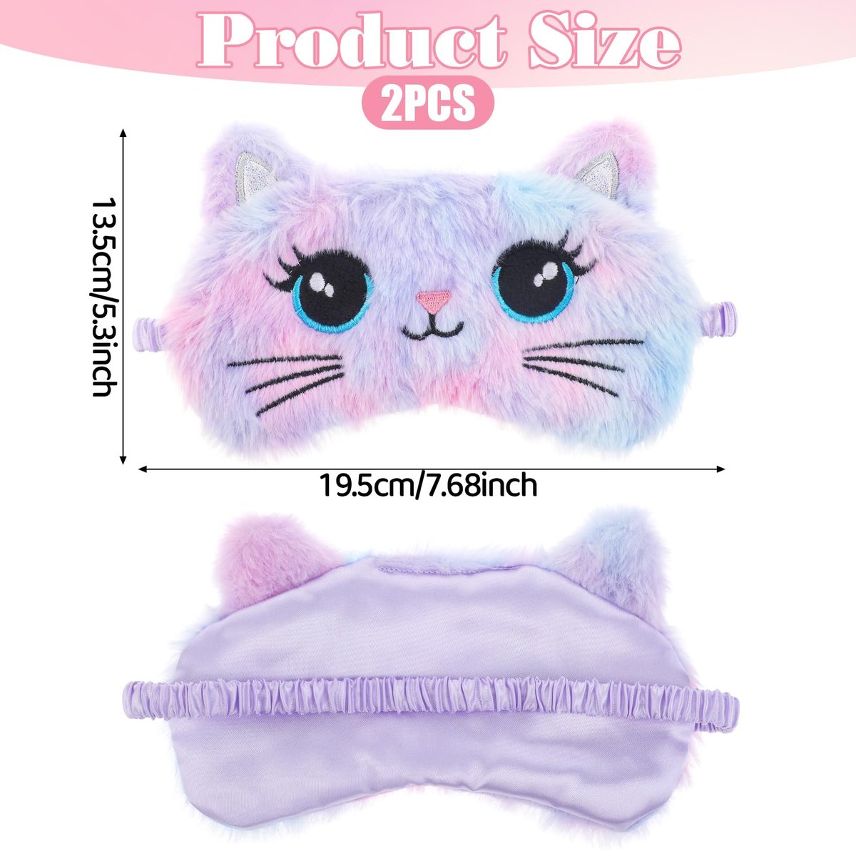 Schlafmaske für Kinder, 2 Stück Niedliche Katzen Schlafmaske Bunt Weich Plüsch Mädchen Schlafmasken Bequem Lustig Tier Nacht Augenmaske für Schlaf für Frauen Mädchen Zuhause Reisen
