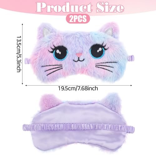 Schlafmaske für Kinder, 2 Stück Niedliche Katzen Schlafmaske Bunt Weich Plüsch Mädchen Schlafmasken Bequem Lustig Tier Nacht Augenmaske für Schlaf für Frauen Mädchen Zuhause Reisen