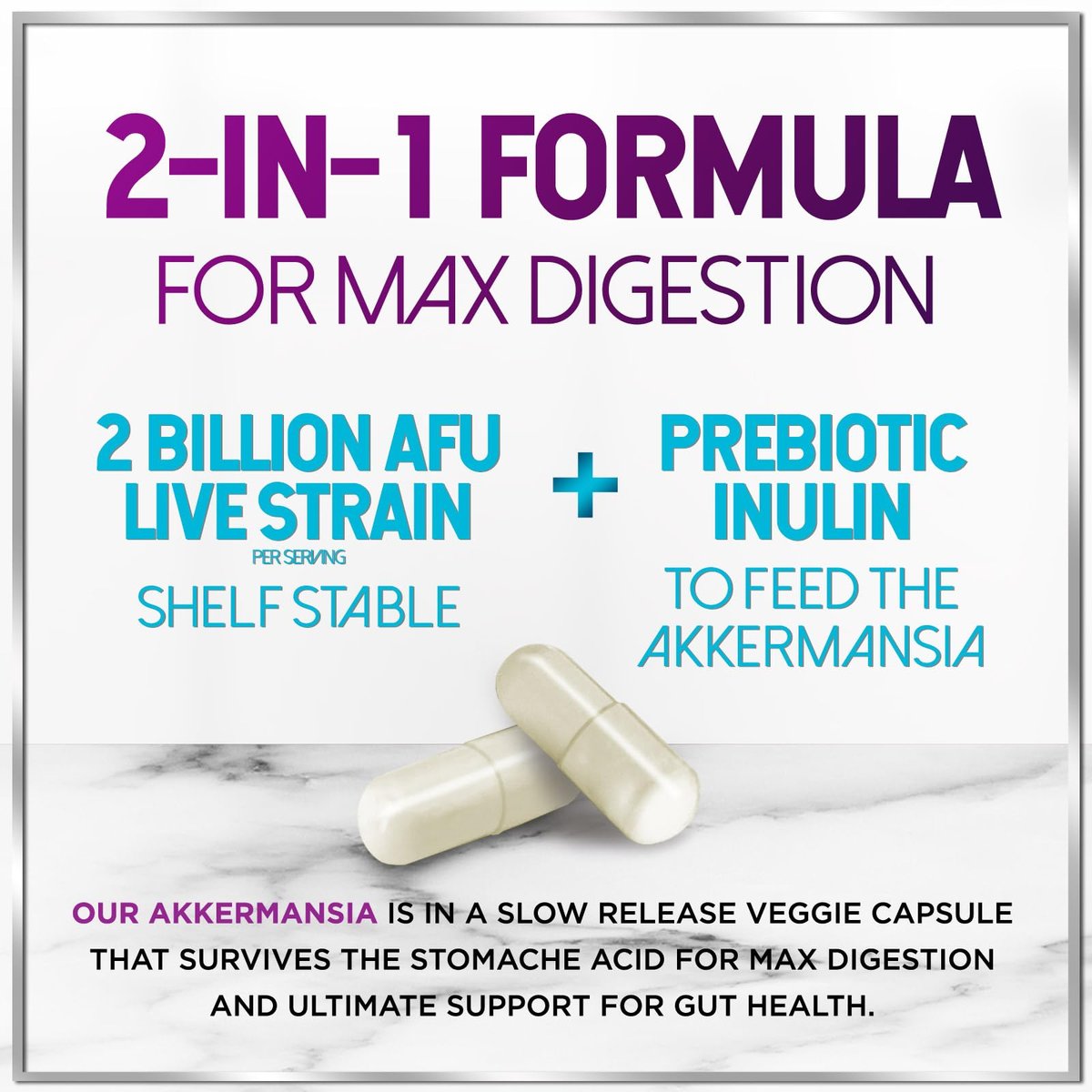 Akkermansia Probiotikum - 2 Milliarden AFU pro Portion - Bester Stamm zur Unterstützung der GLP-1-Produktion mit präbiotischen Fasern für natürliche Verdauung und Darmgesundheit - In den USA abgefüllt für Frauen und Männer - 120 Kapseln