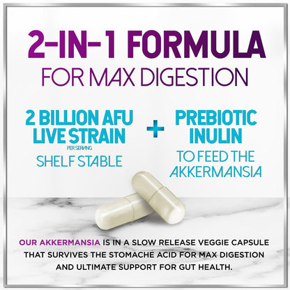 Akkermansia Probiotikum - 2 Milliarden AFU pro Portion - Bester Stamm zur Unterstützung der GLP-1-Produktion mit präbiotischen Fasern für natürliche Verdauung und Darmgesundheit - In den USA abgefüllt für Frauen und Männer - 120 Kapseln