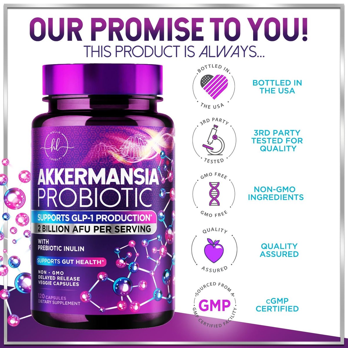 Akkermansia Probiotikum - 2 Milliarden AFU pro Portion - Bester Stamm zur Unterstützung der GLP-1-Produktion mit präbiotischen Fasern für natürliche Verdauung und Darmgesundheit - In den USA abgefüllt für Frauen und Männer - 120 Kapseln