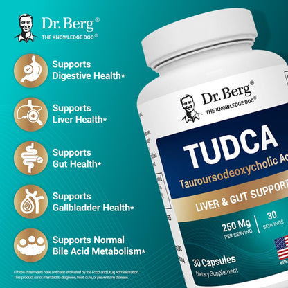 Dr. Berg TUDCA Supplement (Tauroursodeoxycholsäure) - Hochwirksame Formel für Lebergesundheit, Gallenfluss, Gallenblasenunterstützung und Verdauungsgesundheit* - 30 Kapseln