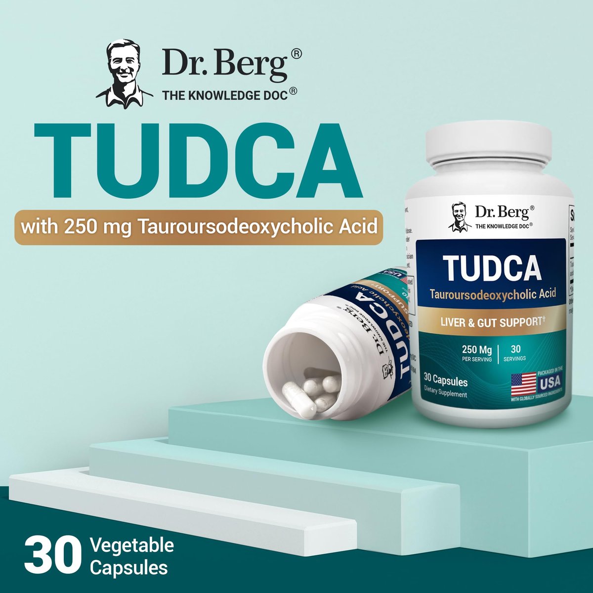 Dr. Berg TUDCA Supplement (Tauroursodeoxycholsäure) - Hochwirksame Formel für Lebergesundheit, Gallenfluss, Gallenblasenunterstützung und Verdauungsgesundheit* - 30 Kapseln