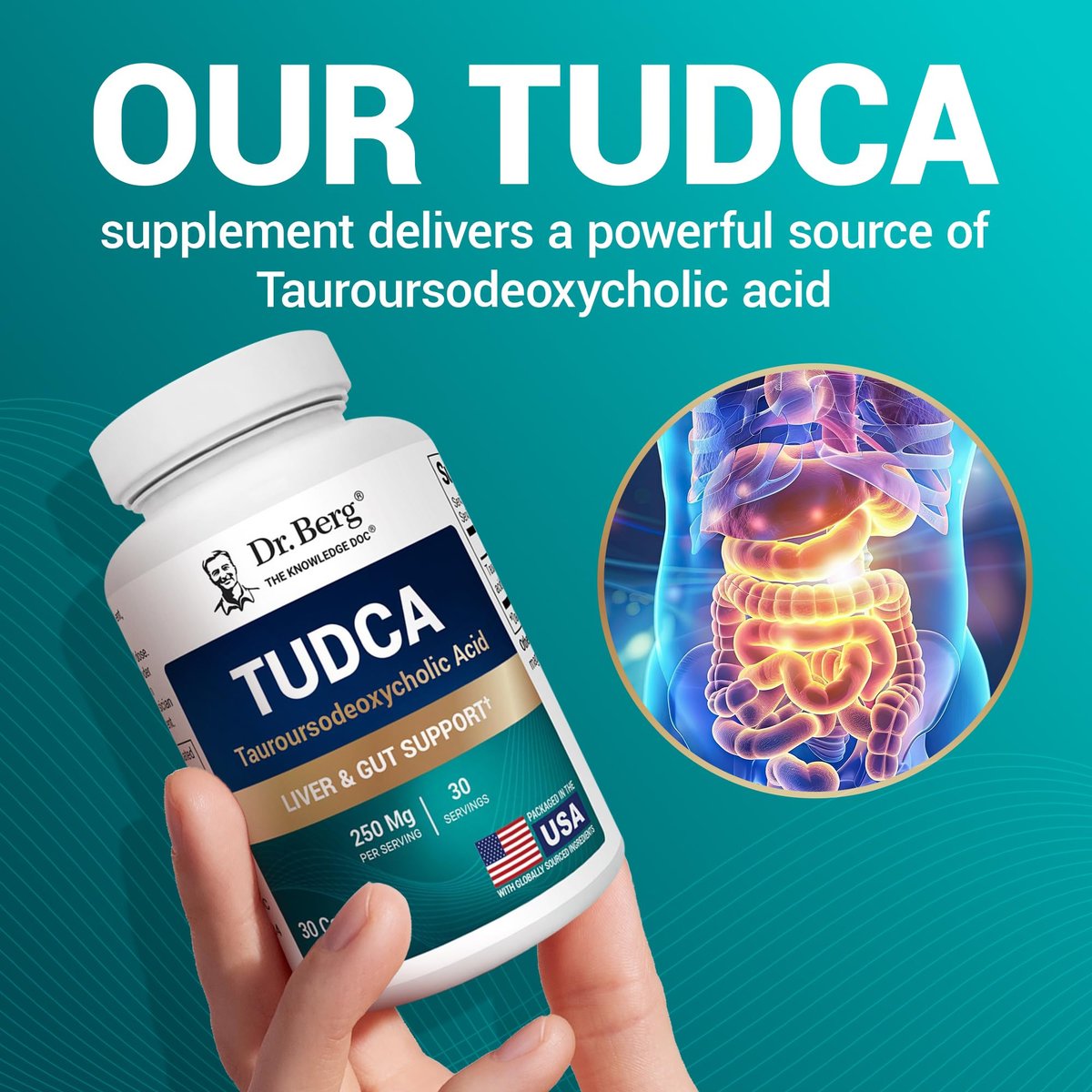 Dr. Berg TUDCA Supplement (Tauroursodeoxycholsäure) - Hochwirksame Formel für Lebergesundheit, Gallenfluss, Gallenblasenunterstützung und Verdauungsgesundheit* - 30 Kapseln