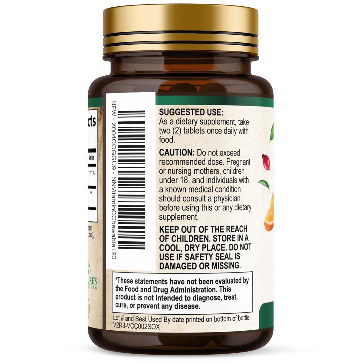 Vitamin C 1000 mg pro Portion Zuckerfrei Kautabletten – Extra starke Antioxidantien – Natürliches Immunsystem-Support mit Vitamin C & Hagebutte, leckere Orangen-Geschmack – 120 Tabletten