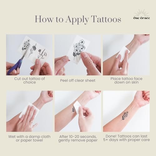 One Grace Mini Nature Temporäre Tattoos - Realistische, langanhaltende, wasserfeste kleine Tattoos - Schwarz-Weiß Schmetterlinge, Vogel, Blume, Rose, Baumzweig, Boho kleine Tattoos für Frauen und Männer