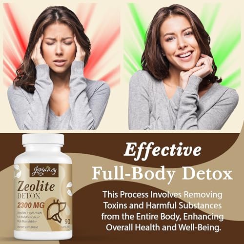Jovianoy Zeolith Detox Kapseln, Bio Aktivkohle, Bentonit-Ton, 1-2 µm Klinoptilolith, Maximale Absorption, Darm-Leber-Detox-Reinigung für Männer und Frauen, 90 Kapseln