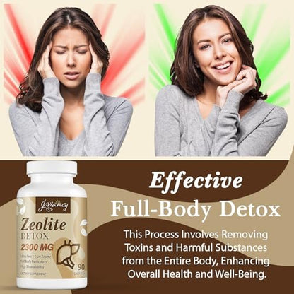 Jovianoy Zeolith Detox Kapseln, Bio Aktivkohle, Bentonit-Ton, 1-2 µm Klinoptilolith, Maximale Absorption, Darm-Leber-Detox-Reinigung für Männer und Frauen, 90 Kapseln