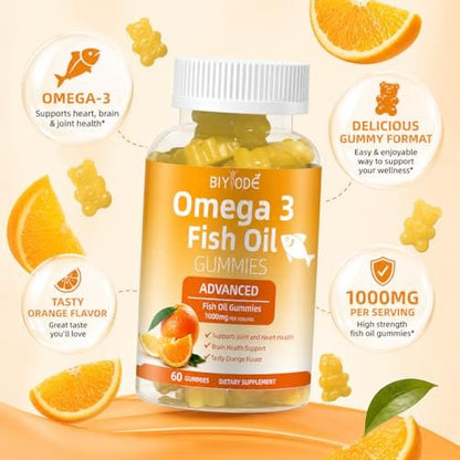 Omega-3 Fischöl Kapseln: Reine 1000mg Omega-3 Gummis für Herz, Gelenke, Augen, Gehirn & Immunsystem – 60 Gummis, 30-Tage-Vorrat